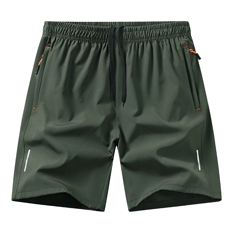 Men Quick Dry Sports Shorts Zipper Pocket Elastic Waist Drawstring Casual Workout Running Gym Short Pants Male Summer Outdoor Sp