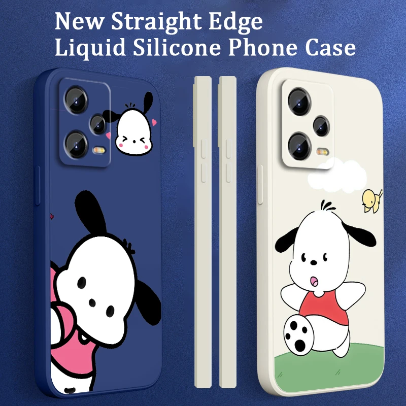 Sanrio Cartoon Pacha Dog Liquid Left Rope For Xiaomi Redmi Note 13 12 12S 12R 11 11T 11S 10 10S Pro Plus 5G Back Phone Case