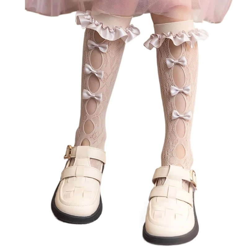 Loose Socks Lace Calf Socks Bowknot High Boot Socks Leg Cover Long Knee High Stockings Hollow Out Children Socks