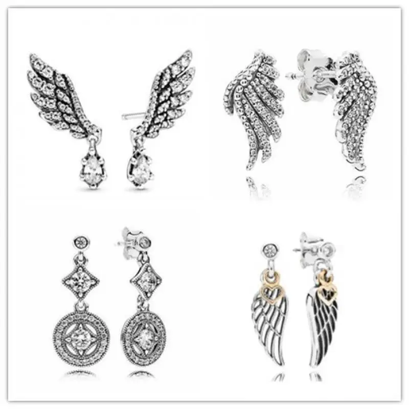 

925 Sterling Silver Earring Dangling Magnificent Angel Wings Stud Earrings For Women Wedding Party Fashion Jewelry