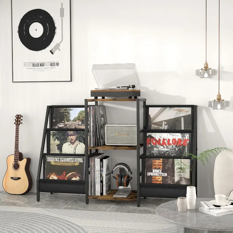 Record Playe  Turnta ble Stand with Record Holder Vinyl Display Shelf, Record Cabinet for Vinyls Media Stereo