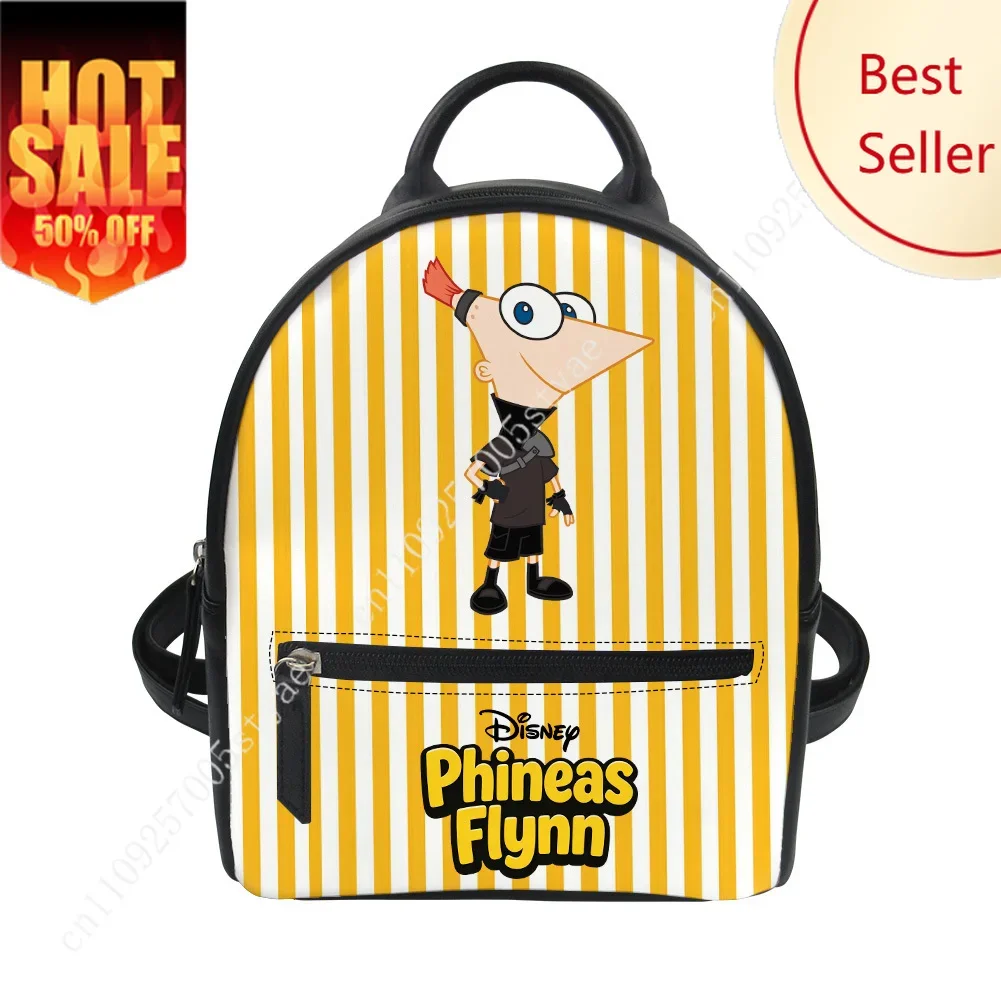 

Phineas Flynn Backpack Disney Cartoon Decorate Leather Bags Design Your Photo Logo Text Party Holiday Custom Gifts