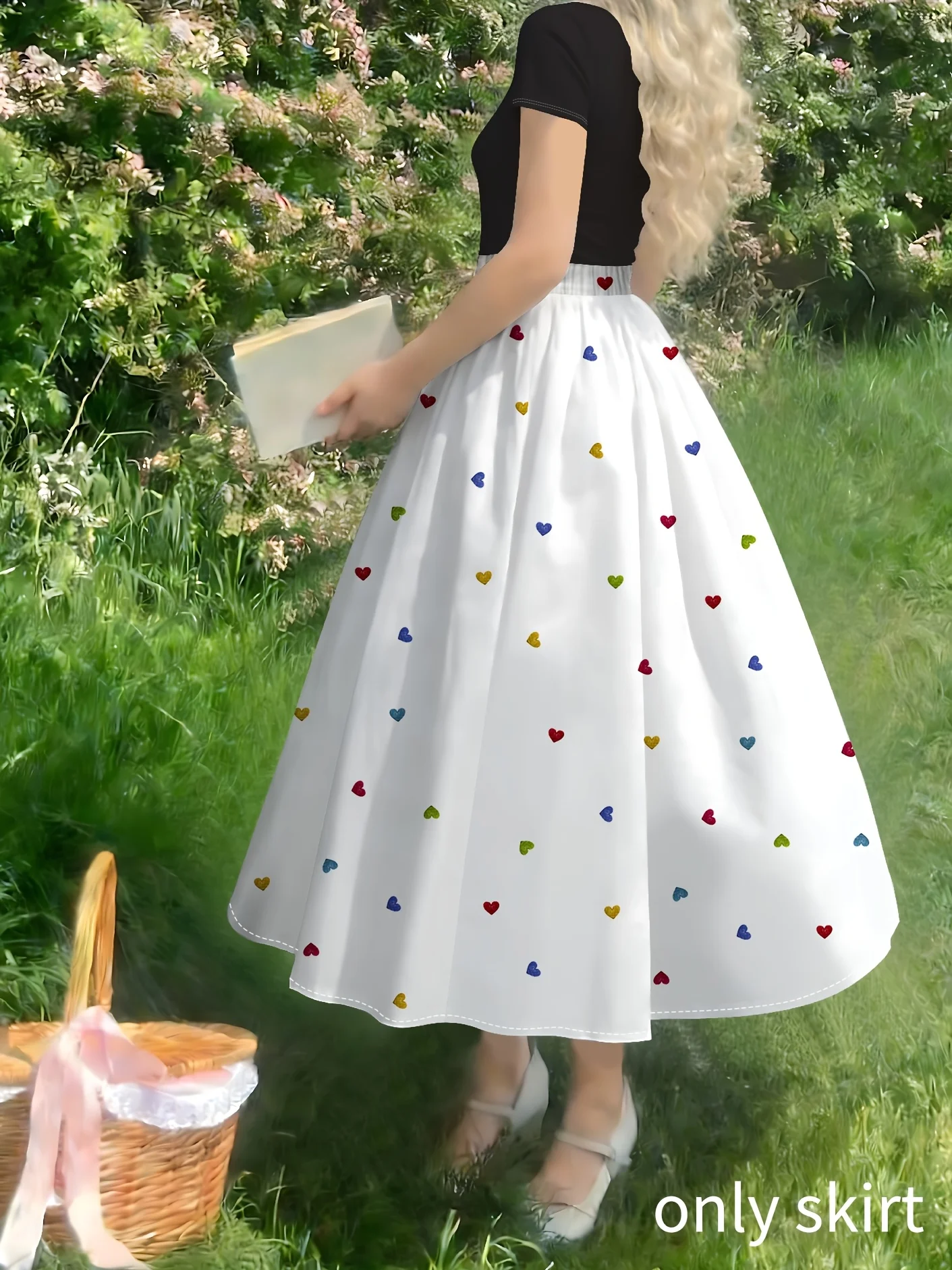 Printed Design Casual Style Colorful Hearts On White Skirt Skirt