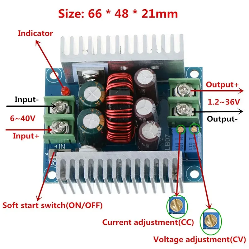 DC to DC Boost Converter Step Up/ Step-Down Power Supply Module 8V-60V  Input to 7V-90V Output  5A-20A 120W-1500W Adjustable