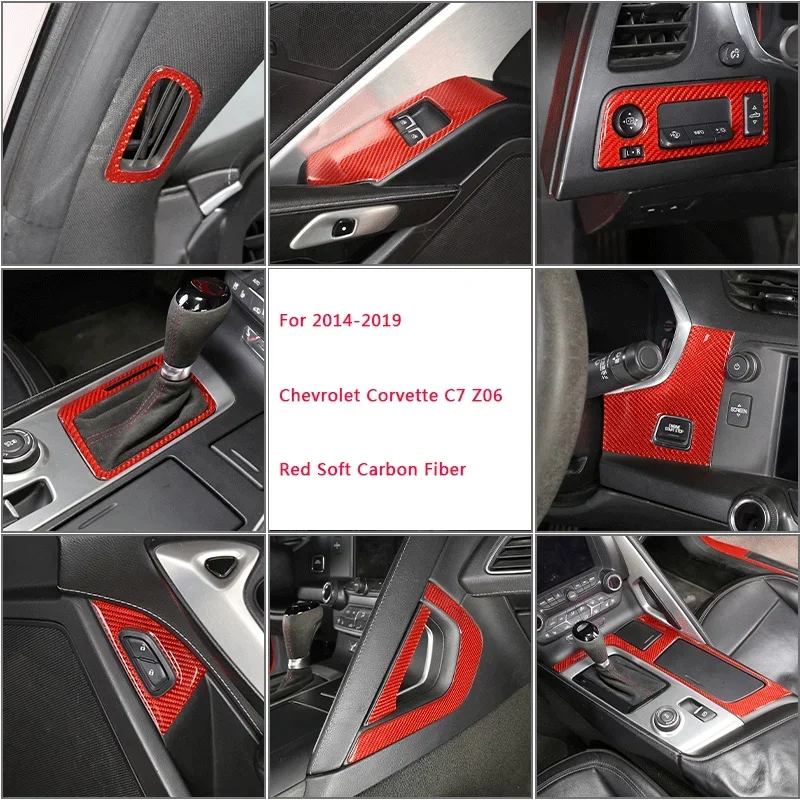 

For 2014-2019 Chevrolet Corvette C7 Z06 red soft carbon fiber interior and exterior decoration modification sticker accessories