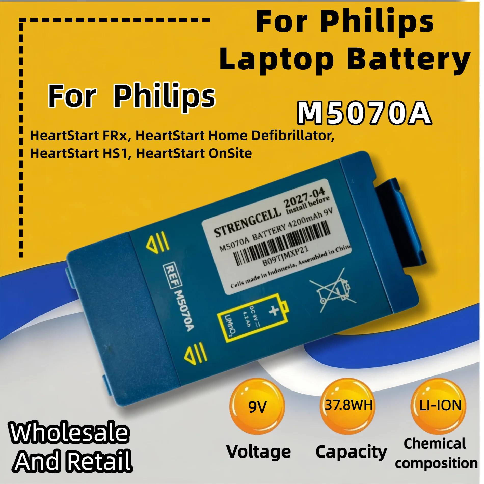FRLESUI M5070A M5066A M5067A M5068A Medical Battery For Philips HeartStart FRx, Home Defibrillator, HS1, OnSite Series