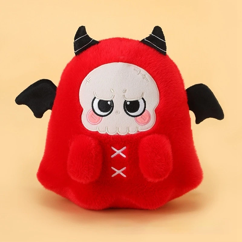 Figura Ghostface Decorazione spettrale per feste di Halloween - Cuscino in peluche con teschio demoniaco, bambola raccapricciante carina rossa e nera per la camera da letto Goth