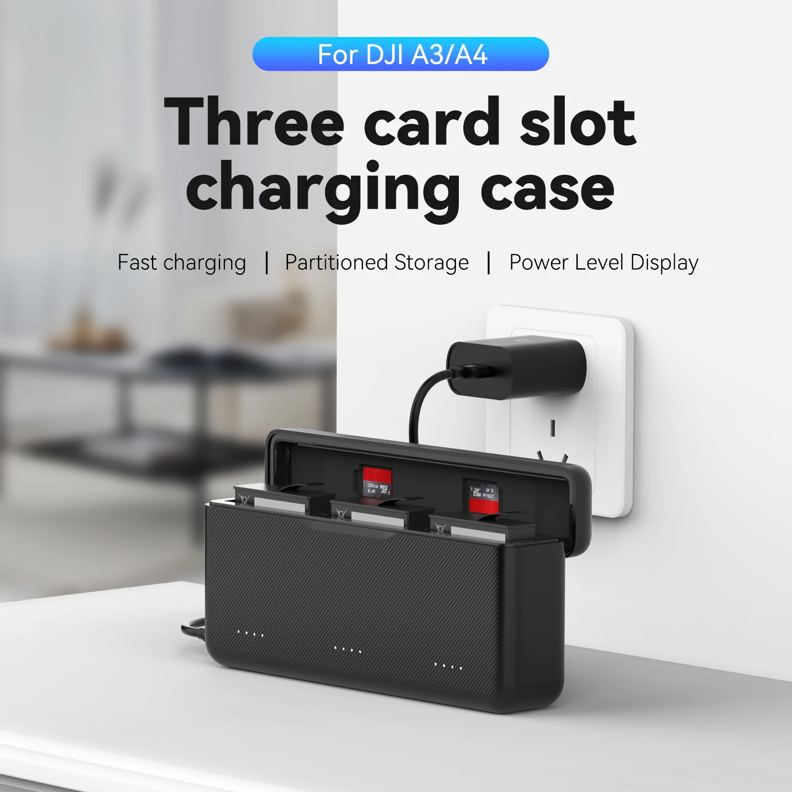 

TELESIN Portable Charger Box for DJI OSMO Action 3 4 5pro Battery with 3 Slots TF Card Storage - Battery Charging Case