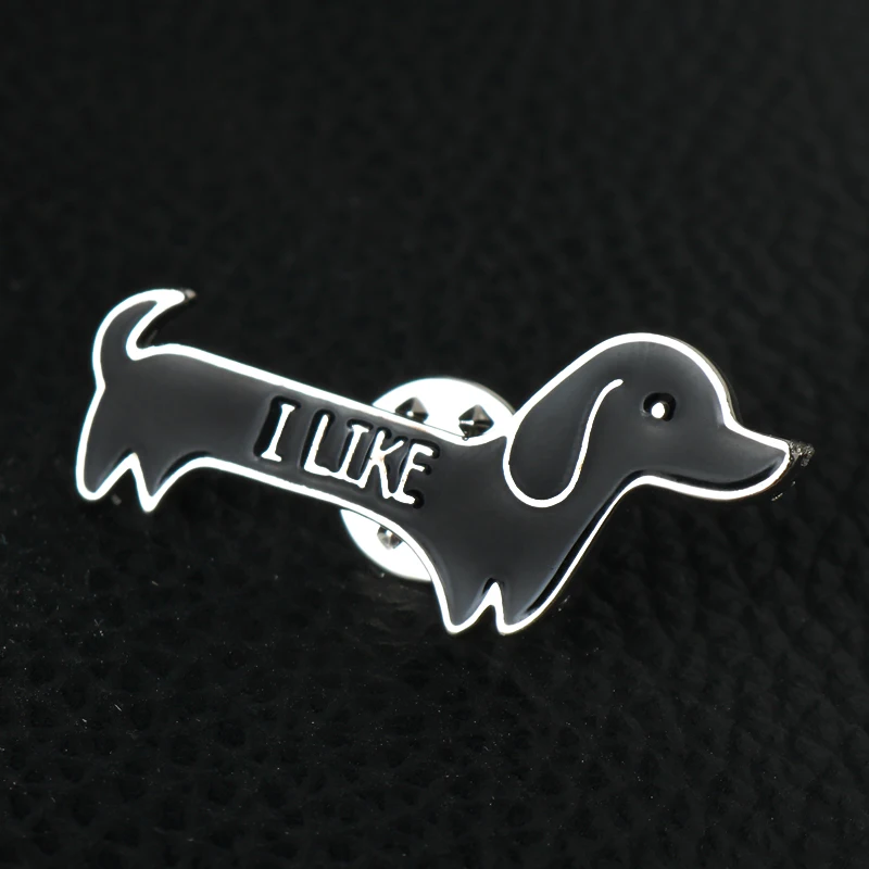 Animal Dog Brooch I LIKE Dachshund Dog Lapel Pin Cute Women Men Bag Pins Accessories Metal Colar Gift