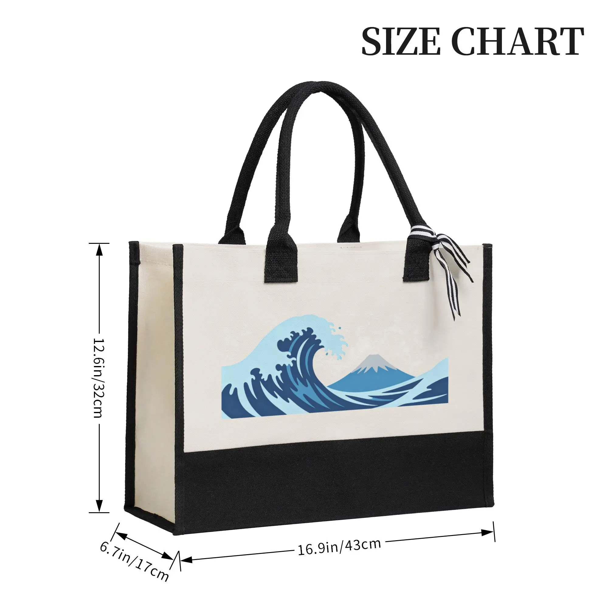 Eco-Friendly Great Wave Canvas Tote Bag, Durable Reusable Shopping Bag with Thick Handles for Travel, Beach & Grocery