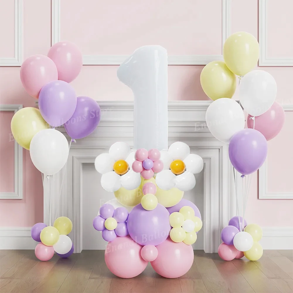 45pcs macarron Colorful Chrysanthemum balloon set 32 pulgadas 1 - 9 globos digitales blancos fiesta de cumpleaños infantil decorada ducha de bebé