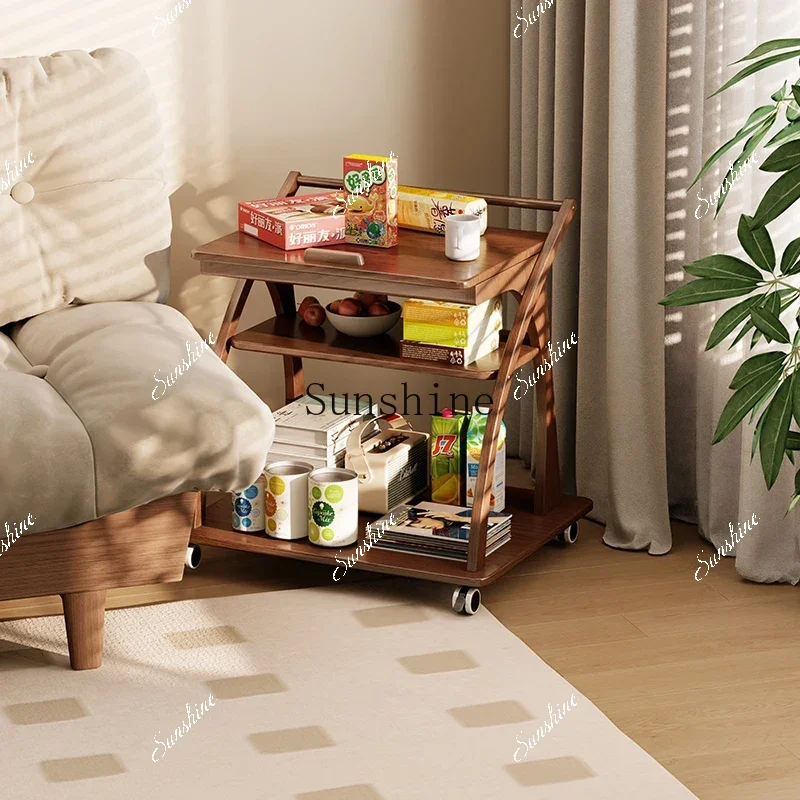 

Sofa solid wood foldable flip mobile small coffee table dining car rack trolley corner tableE