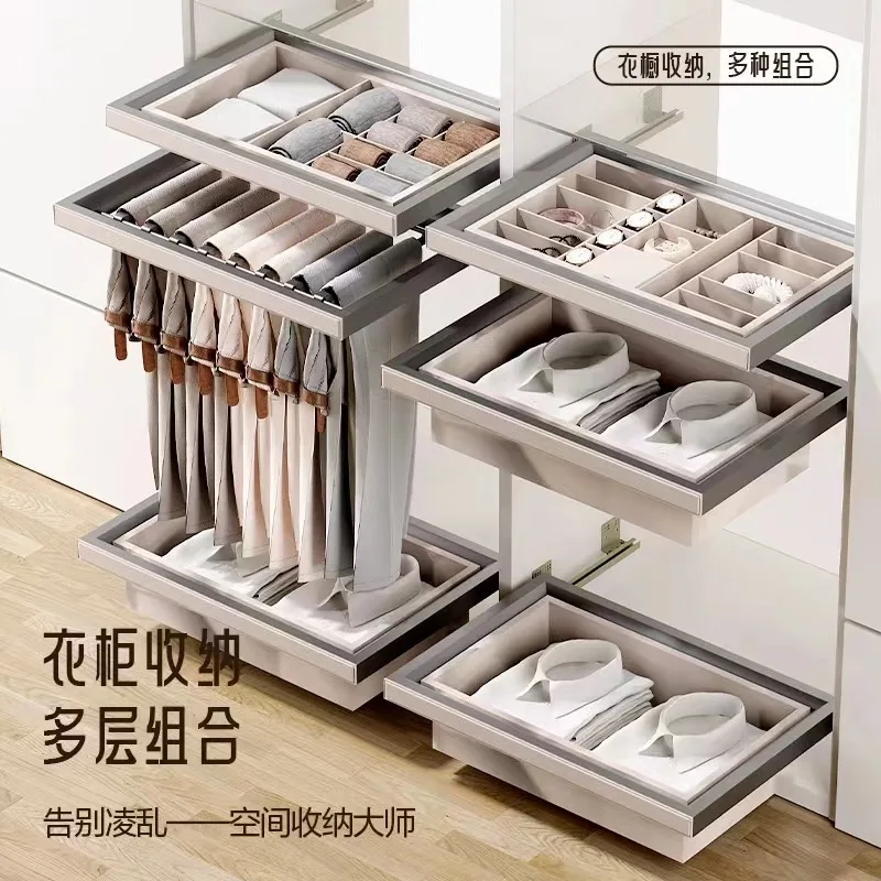 Wardrobe pull basket, drawer type cloakroom, retractable pants rack in wardrobe, household cabinet, push-pull storage basket