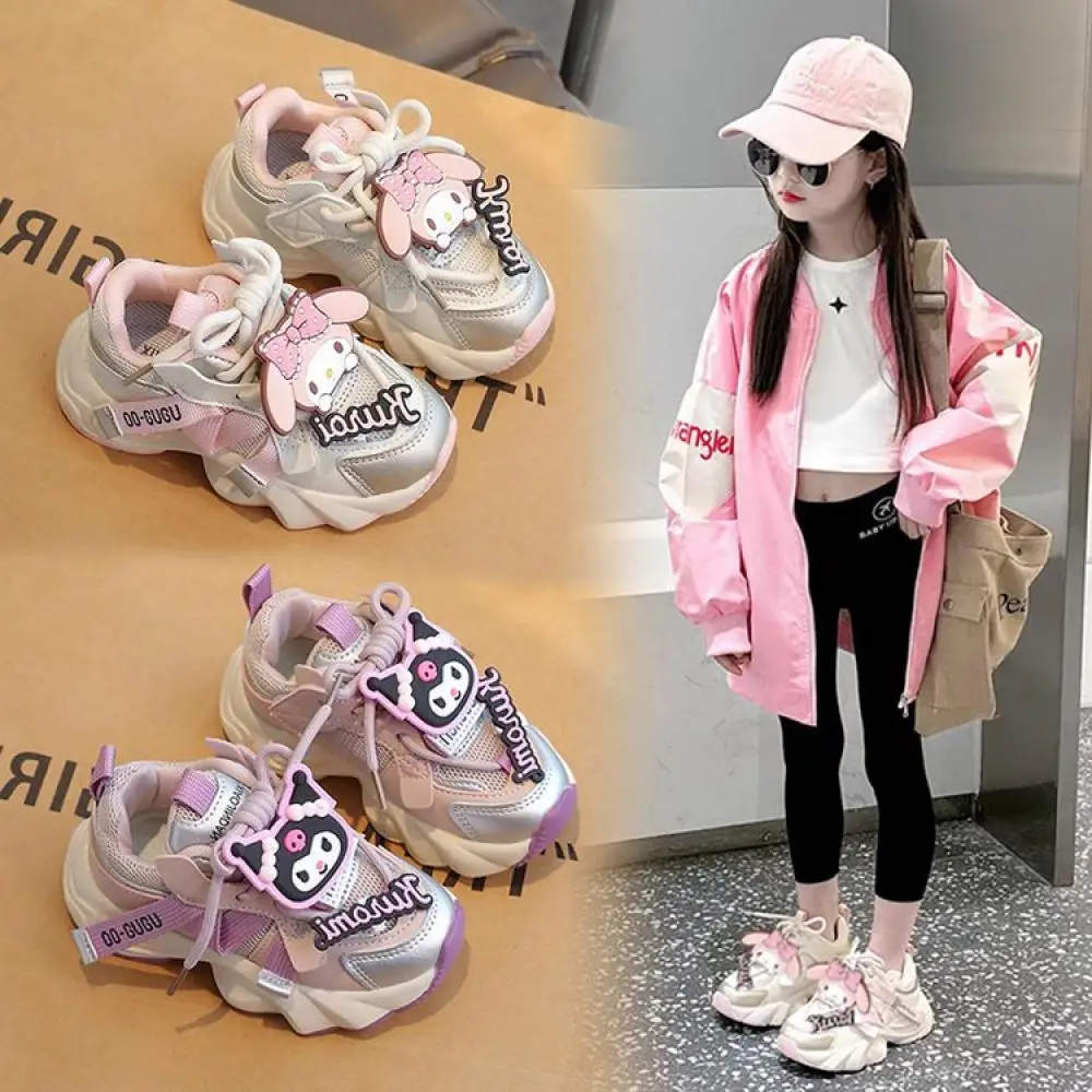 Sanrios Kawaii Kuromi My Melody Sports Shoes Girls Mesh Sneakers Cartoon Anime Sweet Cute Shoes Non Slip Breathable Gifts Kids