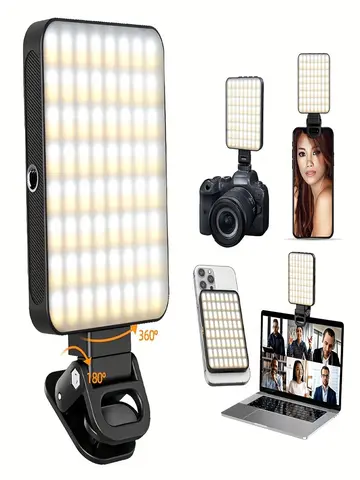 1pc Magnetic fill light,3000mAh Selfie Light,120LEDs,USB Charging,3 Light Modes,for Photography,Makeup,ideo Conference,with Clip