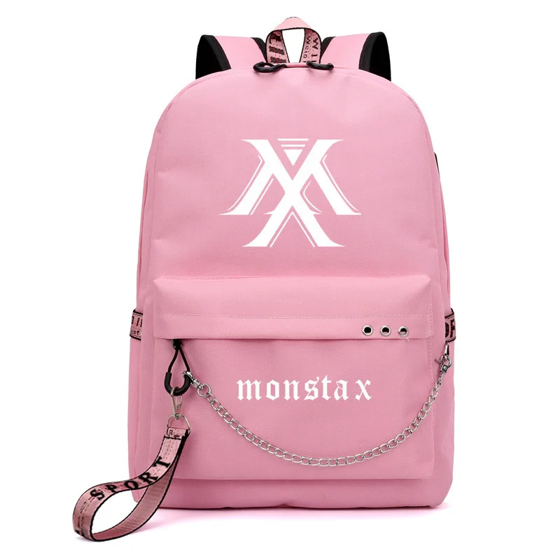 Monstax Korean Star Backpack School Bags Mochila Travel Bags Laptop Chain Backpack Headphone USB Port