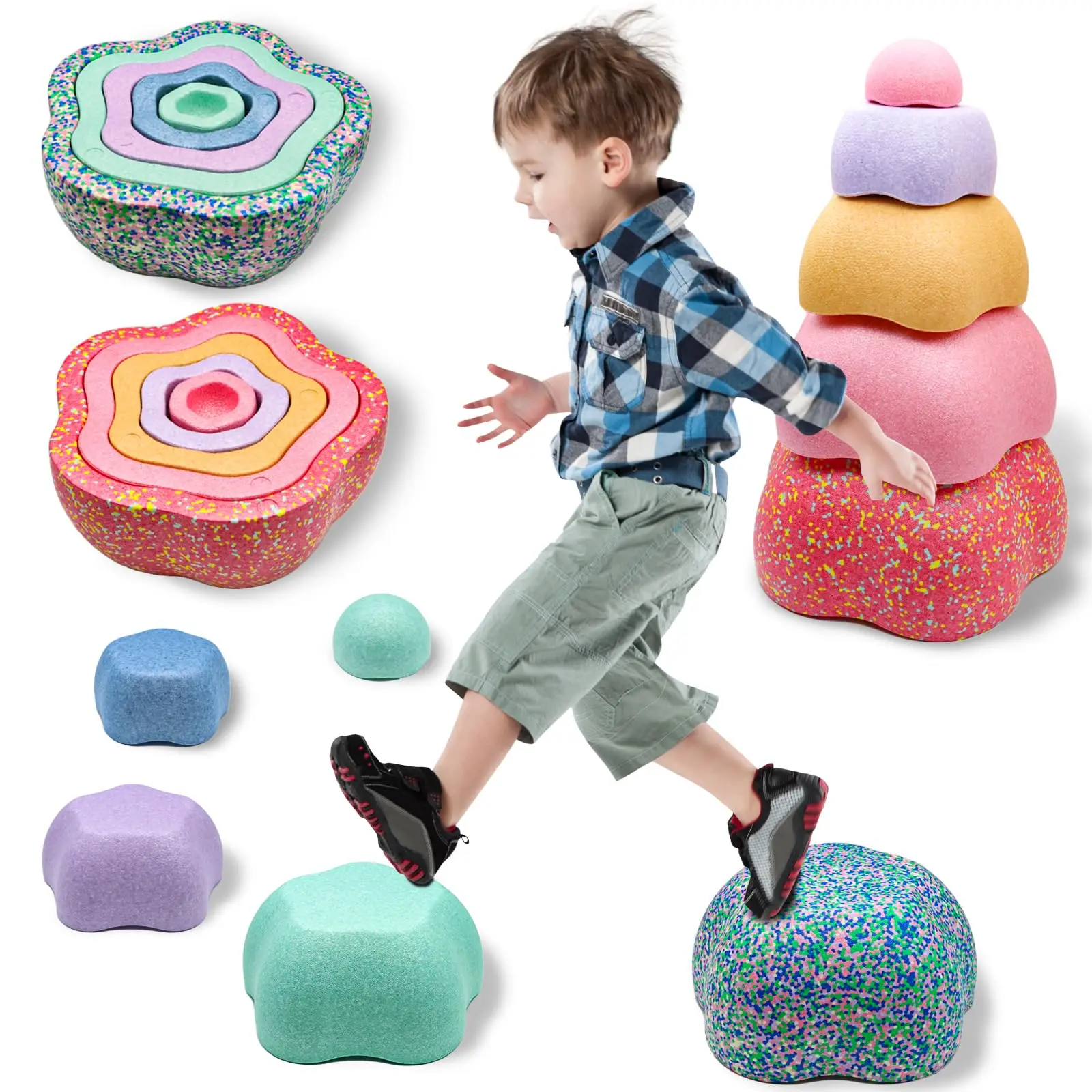 5 قطع من أحجار قوس قزح للأطفال الصغار، لعبة رياضية حسية، توازن التدريب في الهواء الطلق، ألعاب داخلية، لعبة خطوة إسفنجية EPP