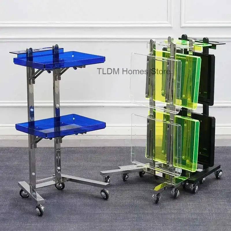 

Stainless Steel Salon Trolley Home Salon Furniture Foldable Acrylic Storage Shelf Multifunctional Nail Art Tool Cart with Wheels