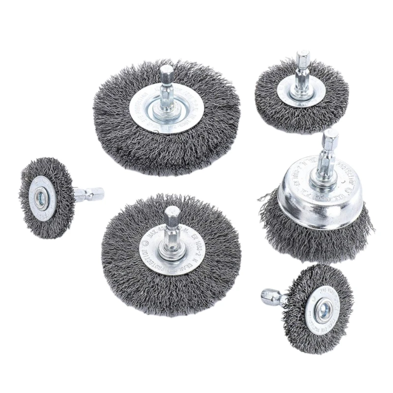 6Pcs Steel Wire Wheel Brush Cup Brush Wheel Brush Pen Brush Set with 1/4inch TOP ones