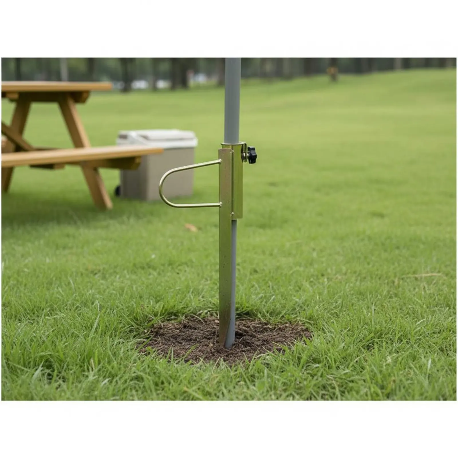 

Umbrella Ground Stake Easy Installation Beach Umbrella Sand Anchor Screw-in Pole Holder Adjustable Fit Metal Pole Holder Stake