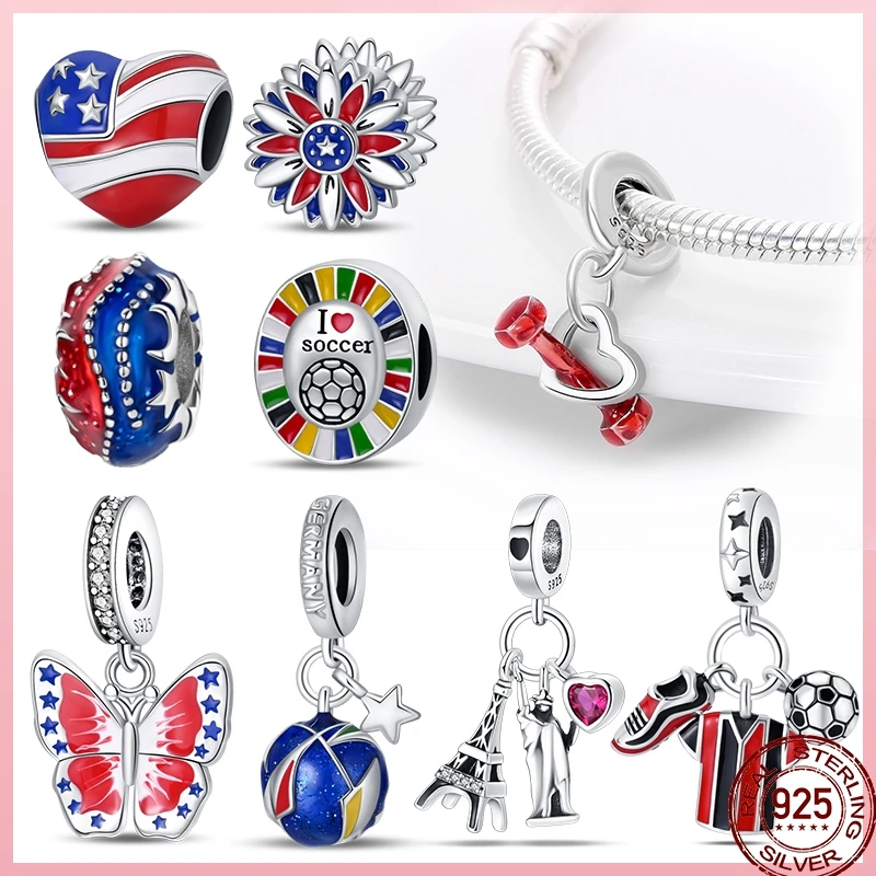 925 Sterling Silver Independence Day Statue Of Liberty Football Sports Charm Beads Fit Pandora Bracelet Diy Jewelry