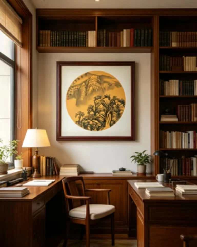 New Chinese Style Zen Wall Hanging Vintage Oriental Ink Painting Living Room Art Decor