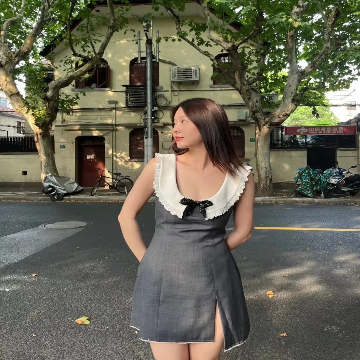 

Rose A Autumn Winter Low Cut Waist Cinched Doll Collar Knot Dr Women's Faion Polyester Fiber 00% Dr