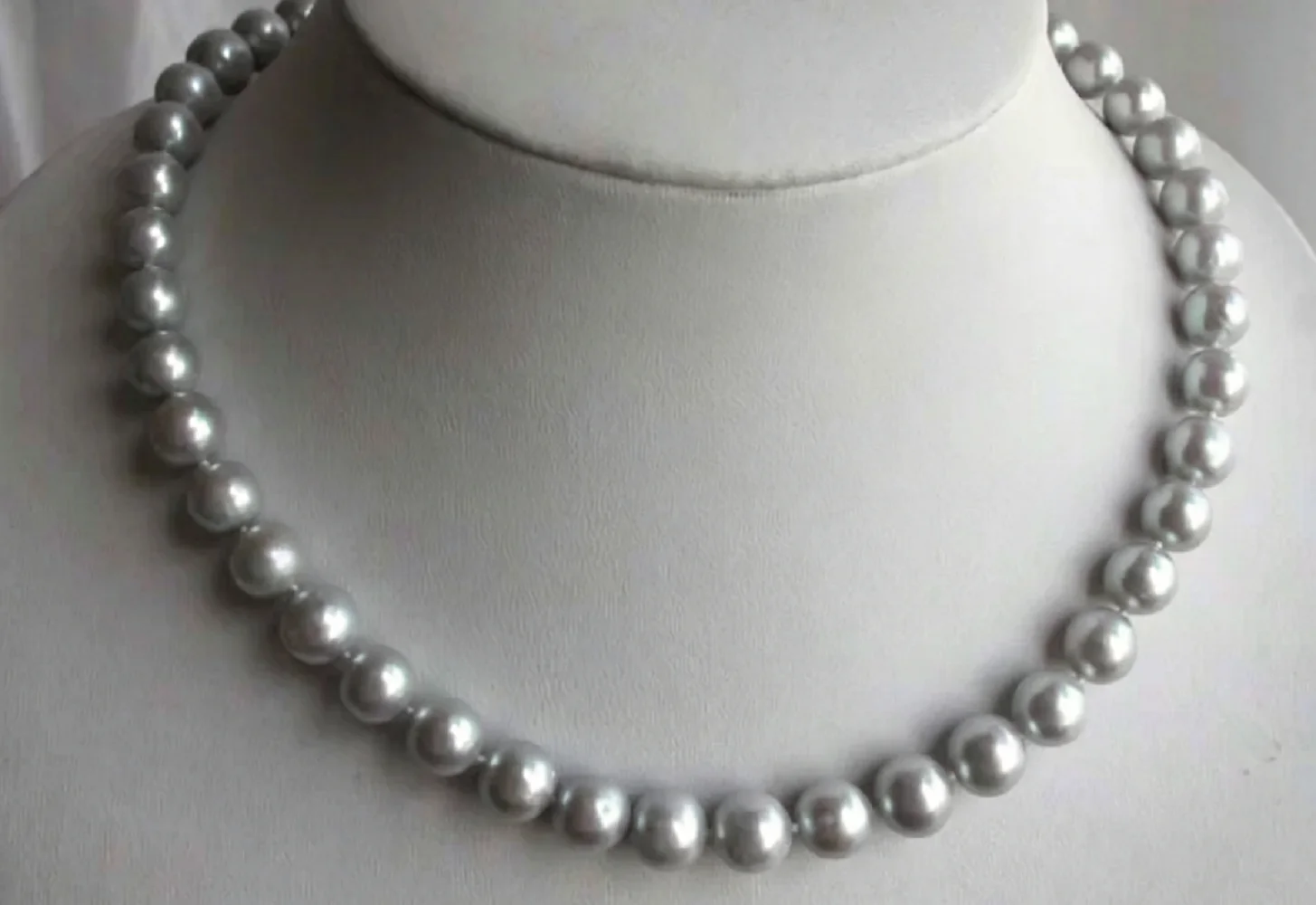 Elegant necklace AAAA9-10mm natural South Sea gray pearl necklace with 18in/925s button