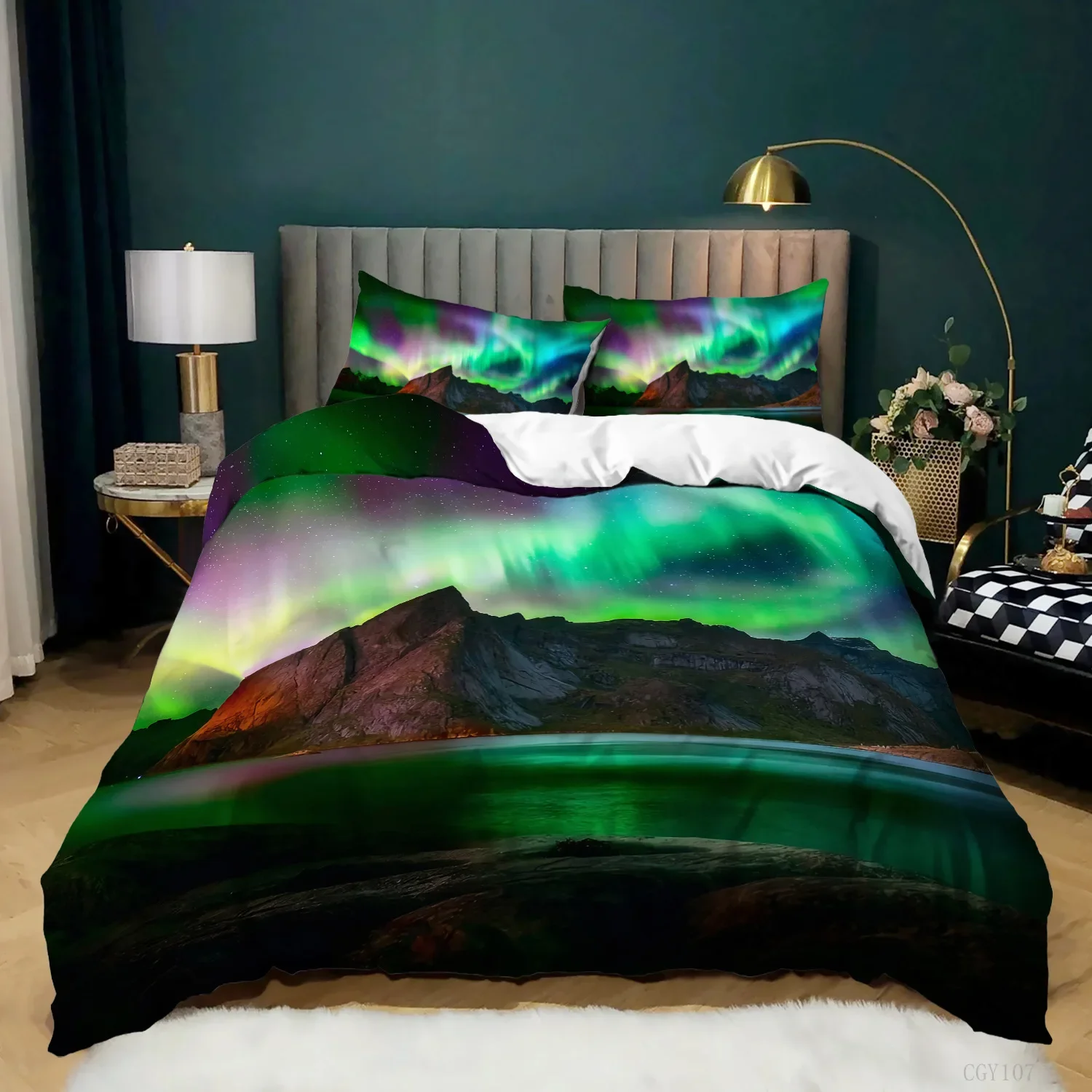 3PCS Single-sided Aurora Borealis Printed Comforter Bedding Sets Comfortable Bedspreads Comforter Duvet Bedding Birthday Gift