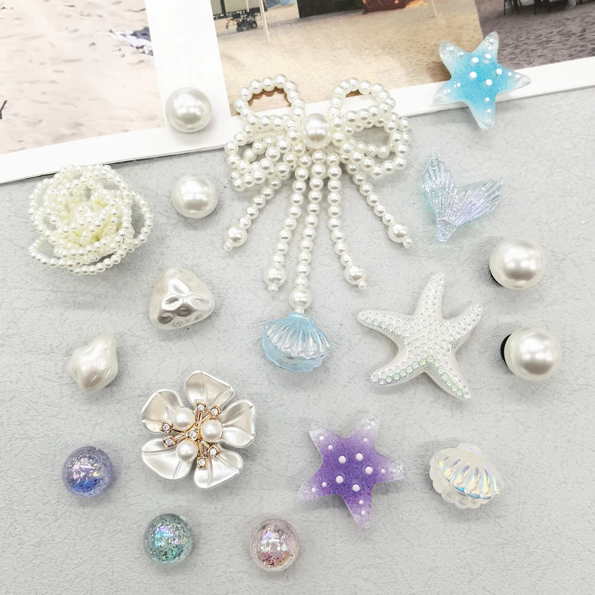 

18PCS Big Bowtie Flower Shoe Charms DIY Decorations Mermaid Tail Clogs Shoe Buckles Accessories Starfish Shell Shoe Clips Decor
