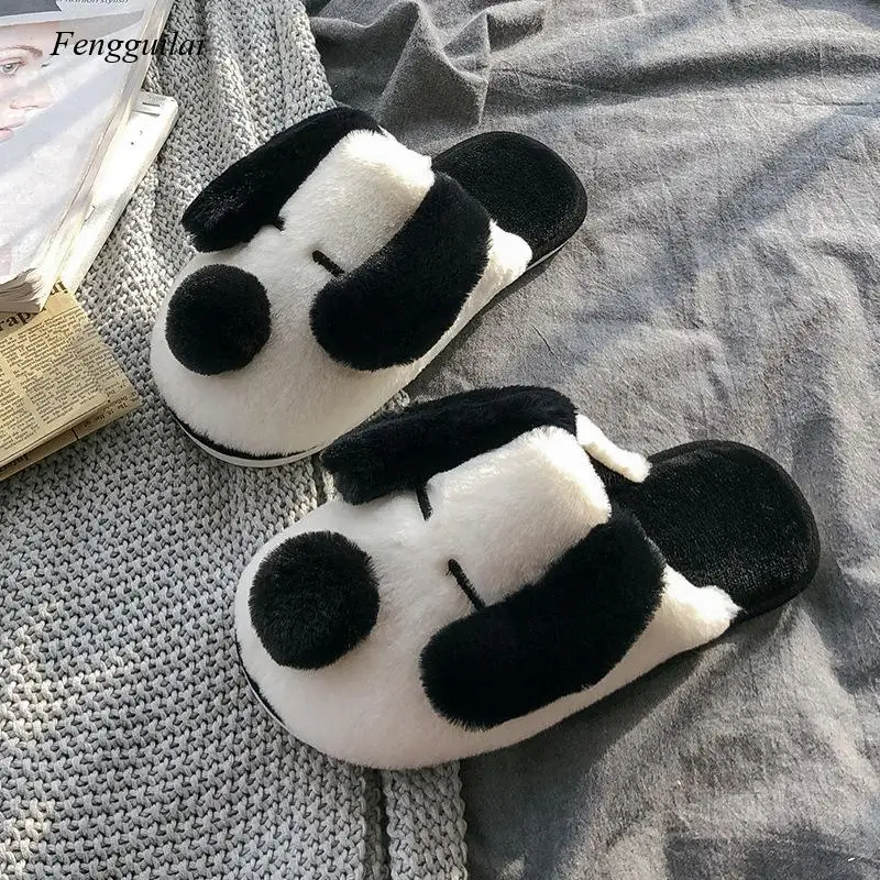 

Winter House Fur Slippers Warm Cotton Shoes Cute Lovely Cartoon Dog Indoor Bedroom Women Men Ladies Lovers Couple Furry Slippers