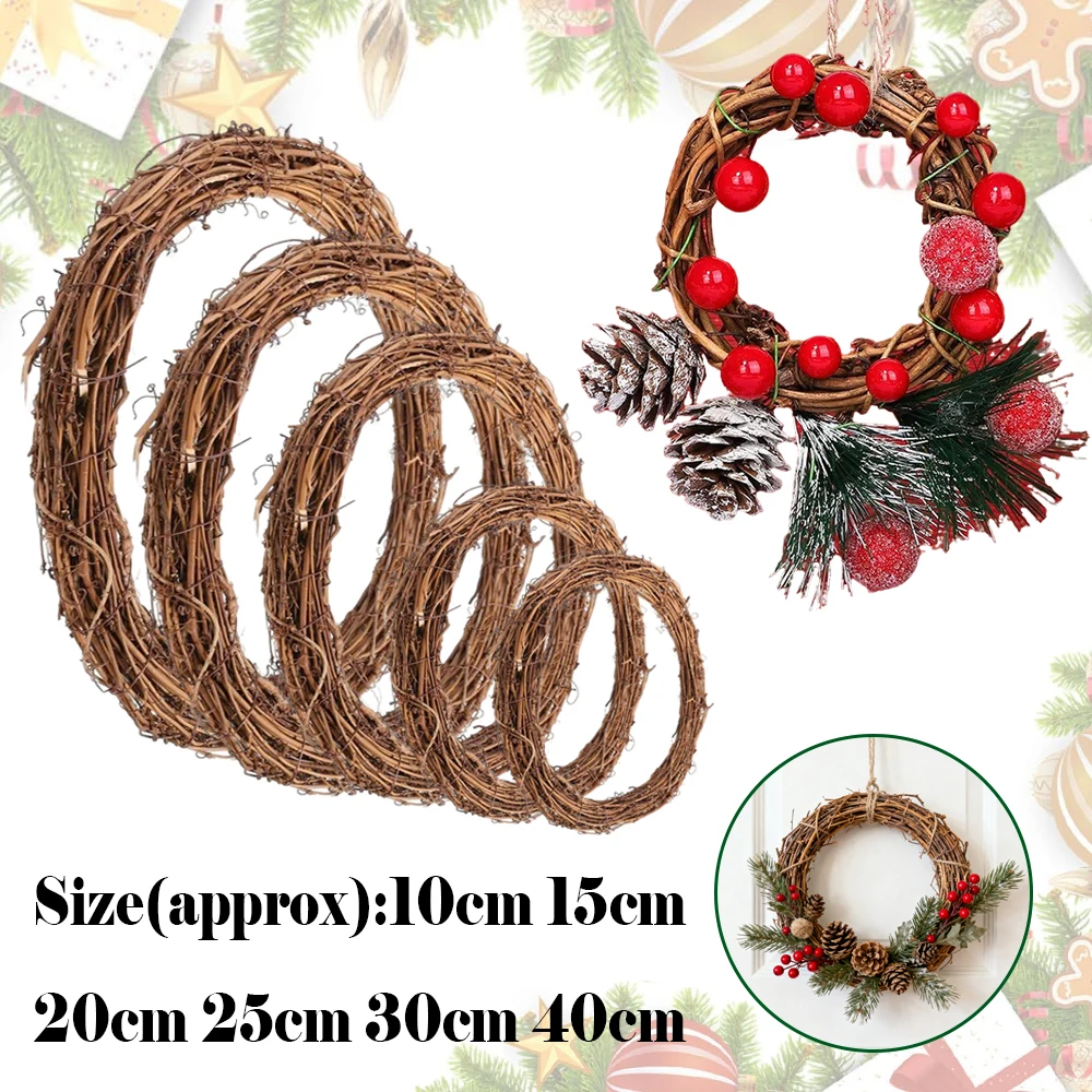 1-5 stücke 10/15/20/25/30 cm DIY Runde Natürliche Rattan Kranz Zweig Ringe hängen Girlande Hochzeit Geburtstag Party Decor Weihnachten Geschenk – Detail 1
