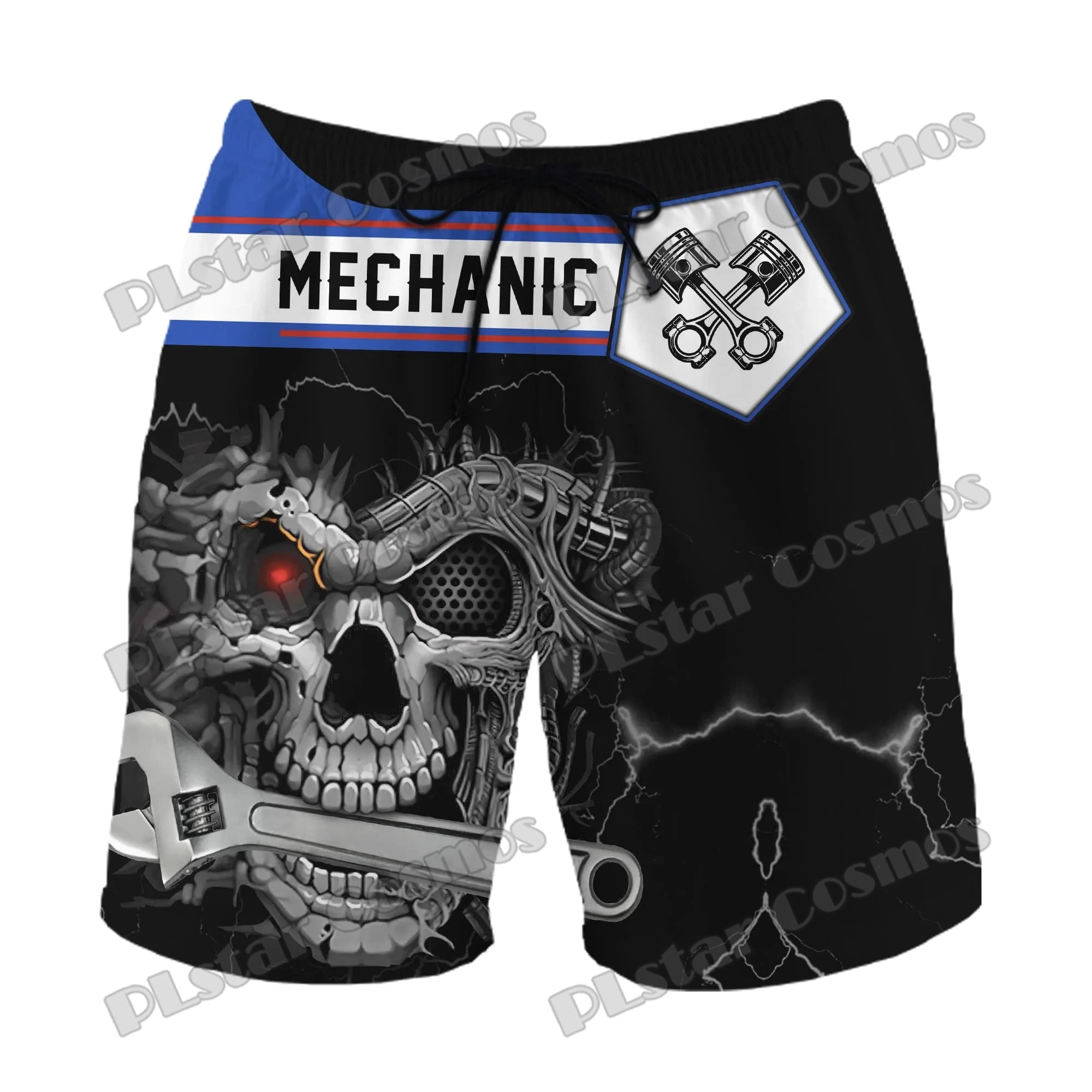 Unisex poliéster Regular Shorts, nome personalizado, crânio mecânico, padrão de metal, 3D Impresso, Verão, Harajuku, Casual, DKD-15