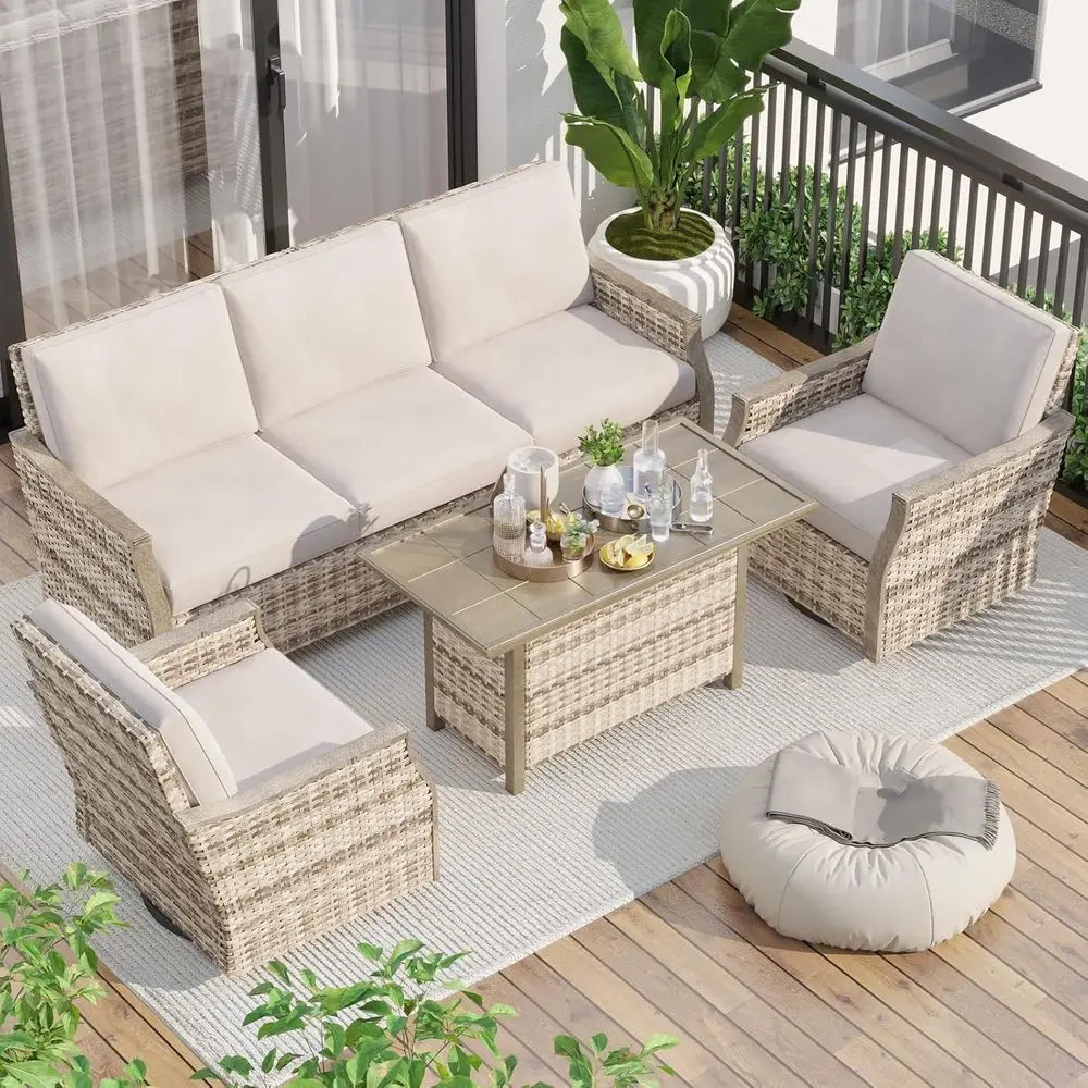 

4-Piece Weatherproof Rattan Patio Furniture Set with Swivel Chairs and Coffee Table for Outdoor Spaces