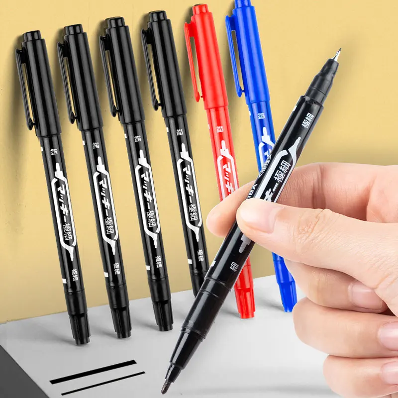 10pcs Permanent Art Marker Pen Fine Point Waterproof Ink Thin Nib Crude Nib Black/Blue/Red Ink 0.5mm-1mm Fine Color Marker Pens