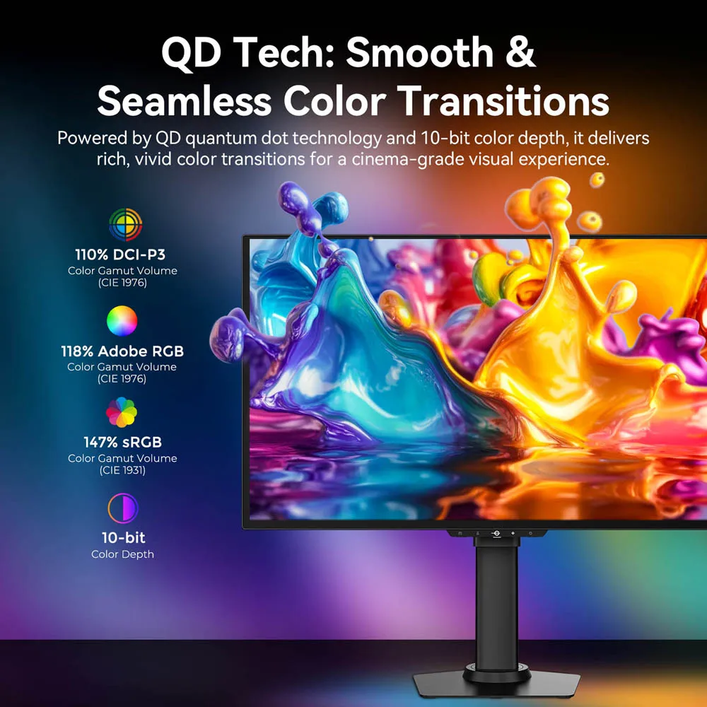 Monitor para juegos Titan Army G2785S de 26,5 pulgadas QD-OLED, 2560×1440 QHD, 240Hz, relación de 0,03Ms, Hdr10, 99 Dci P3, Freesync, soporte ergonómico, Pip, Pbp para deportes electrónicos 6