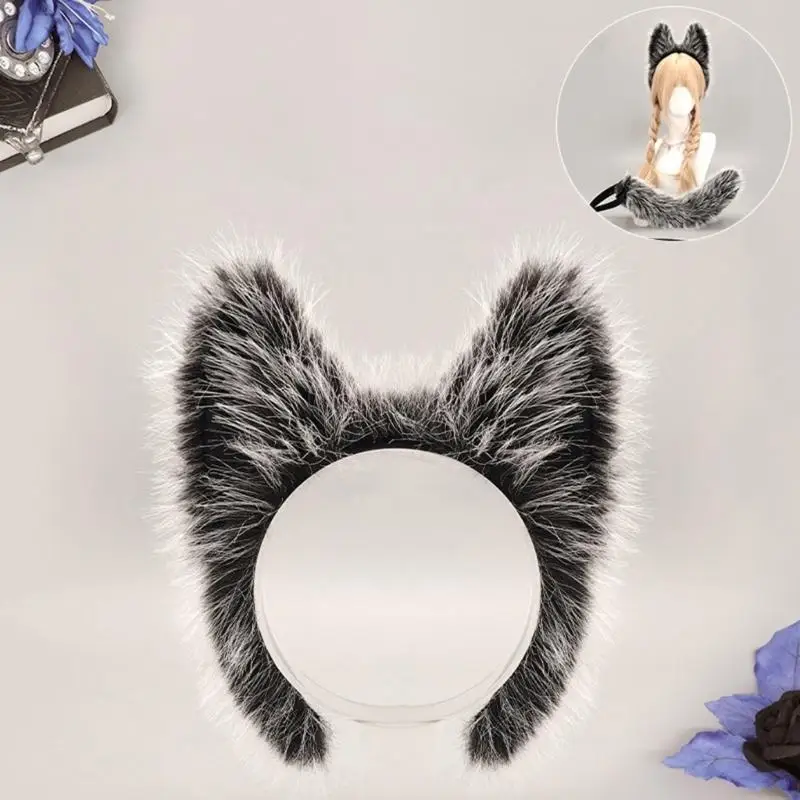 A52E Warme Pelzigen Wolf Cosplay Zubehör Mit Ohren Stirnband Und Fäustlinge Fantasy Cosplay Requisiten Für Winter Event – Detail 4