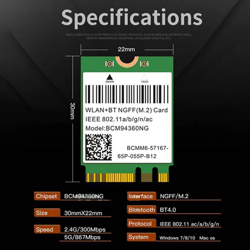 Dual Band 1200Mbps BCM94360NG WiFi Card for MacOS Hackintosh 802.11Ac Bluetooth 4.0 Wireless Adapter Network Lan Card