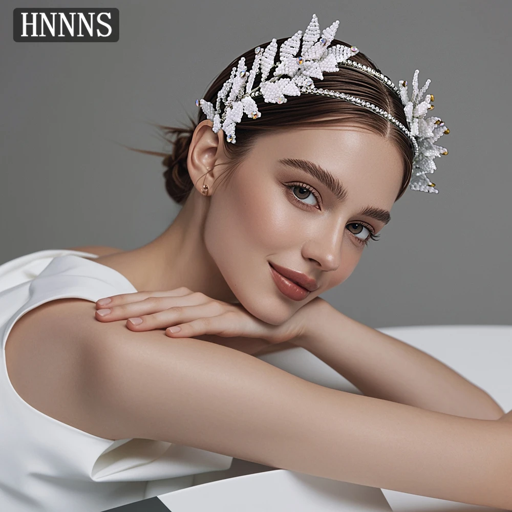 

HNNNS Double Layer Rhinestone Headband Leaves Beaded Headdress Beautiful Girl Headwear Wedding Dress Hair Accessories A142