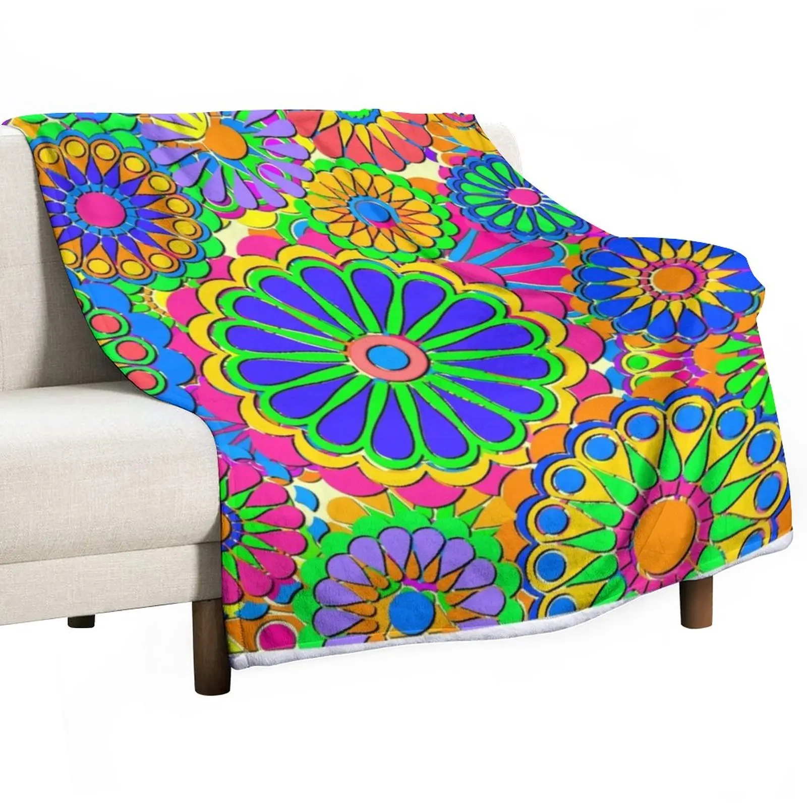 

Bright Colorful Flower Power Hippy Retro Style Throw Blanket Bed covers Fluffy Shaggy Flannels Fashion Sofas Blankets