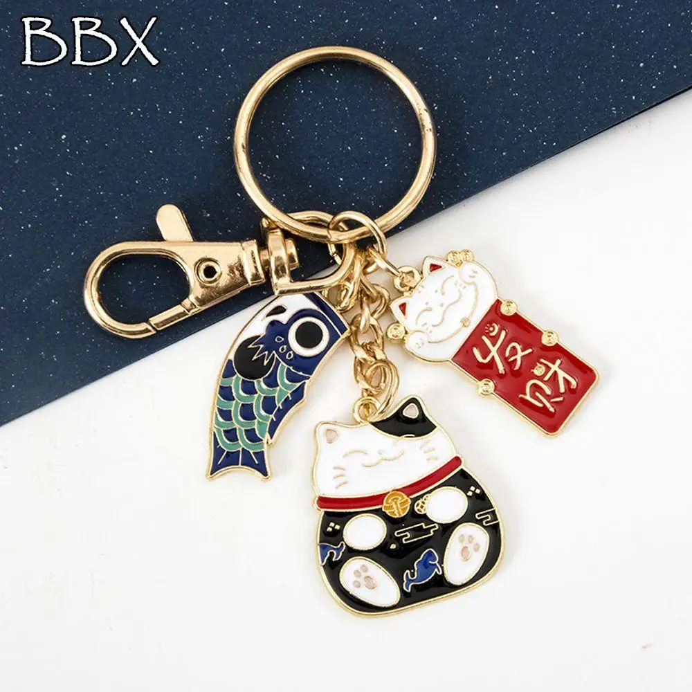 

Cute Unique Maneki Neko Decoration Lucky Cat Children Women Key Chain Carp Streamer Japanese Style Pendant Car Key Ring