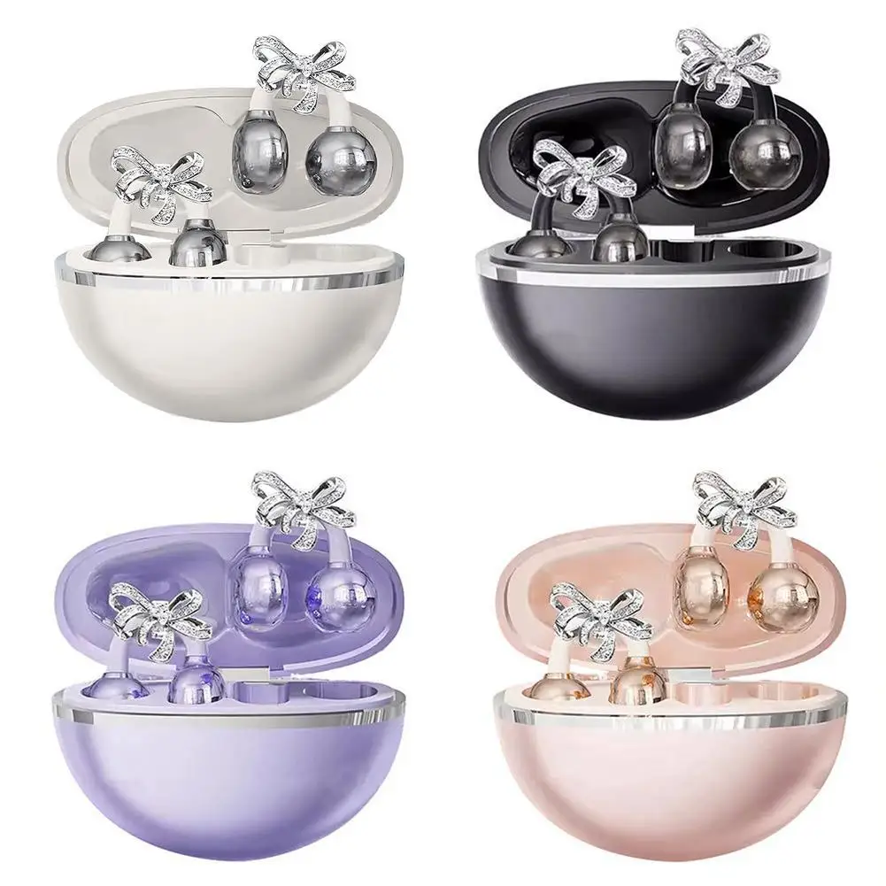 سماعات أذن بمشبك لاسلكية تعمل بالبلوتوث مع أقراط على شكل فيونكة كريستالية قابلة للفصل، للرياضة واللياقة البدنية والتدريبات