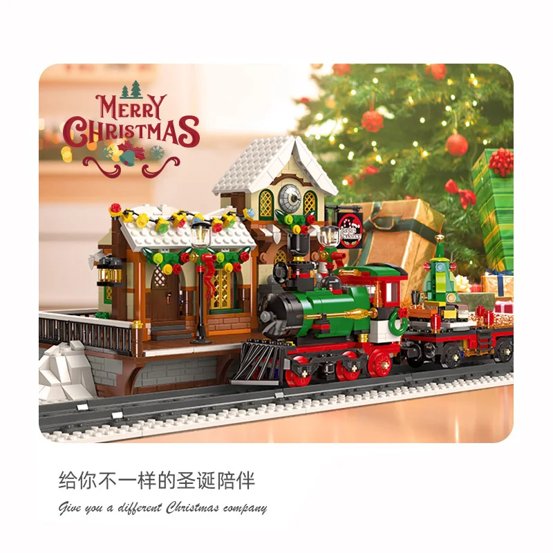 2023 New 1362pcs MOC Winter City Street View Train Station Building Blocks Bricks Model Toys for Children Christmas Gift Set