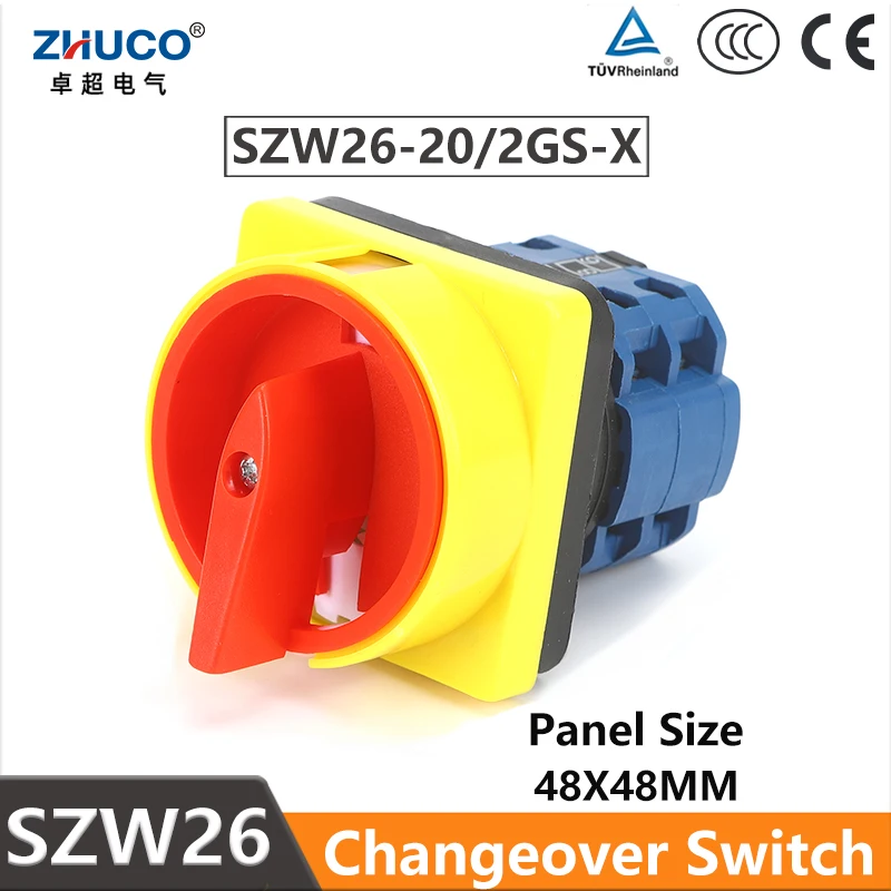

ZHUCO SZW26-202GS 48X48mm Panel 2 Poles 8 Screws 20A Rotary Cam Switch Changeover Control Switch padlock Power Cut-off Switch