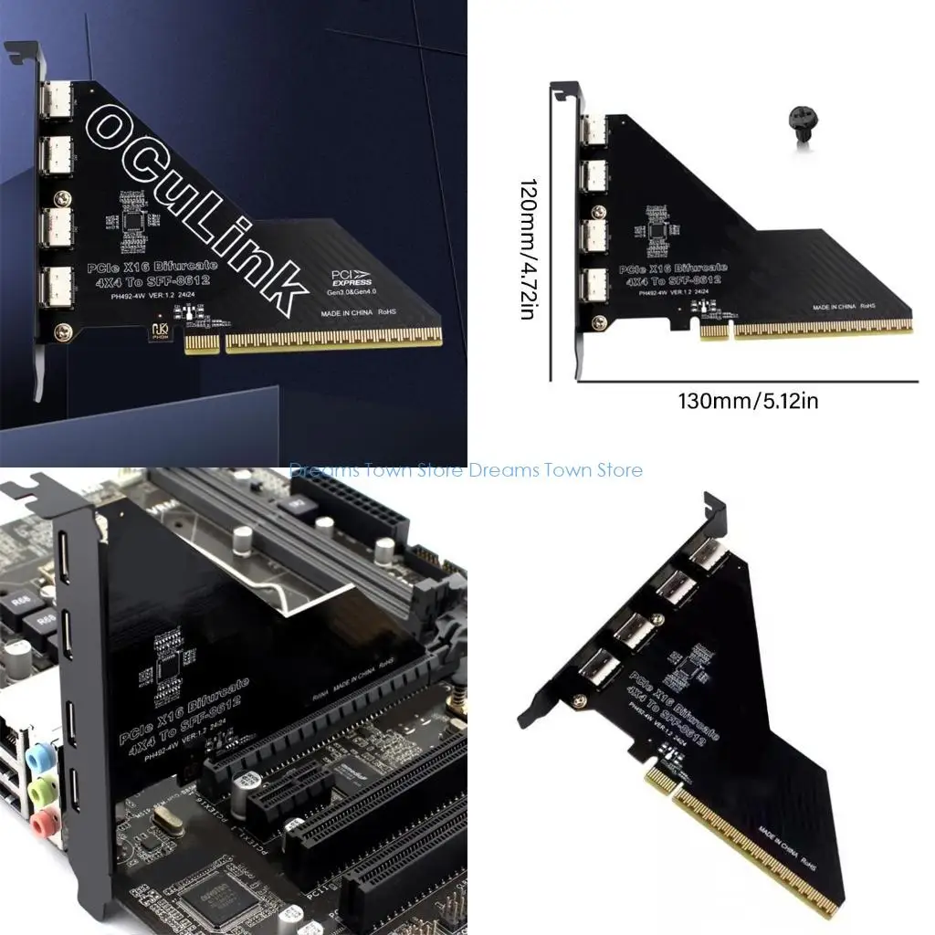 

HX6A PCIe X16 Split Adapter Card 4 Port PCIE X4X4X4X4 to Oculink SFF8612 Expansion