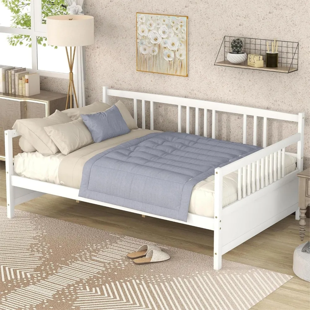 

Merax Wood Full Daybed, Wooden Sofa Bed Guest Bed with Rails & Wood Slat Support, Dual-use Full Size Platform Bed Frame for Livi