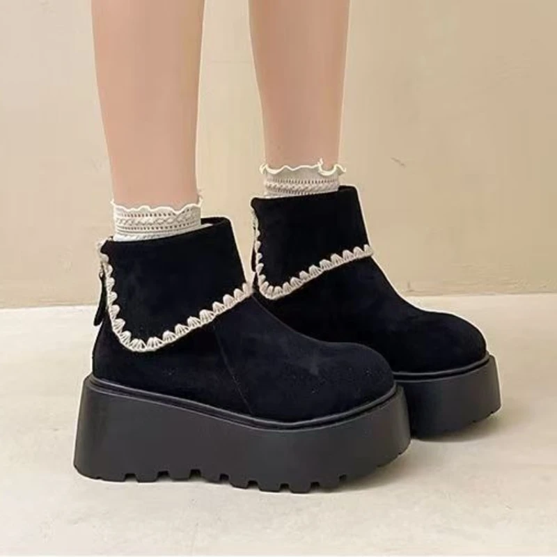 النساء أحذية الثلوج الجلد المدبوغ أحذية منصة مسطحة أحذية رياضية شتوية جديدة غير رسمية موضة 2025 أحذية الثلوج امرأة الاتجاه بوتاس Zapatillas #4