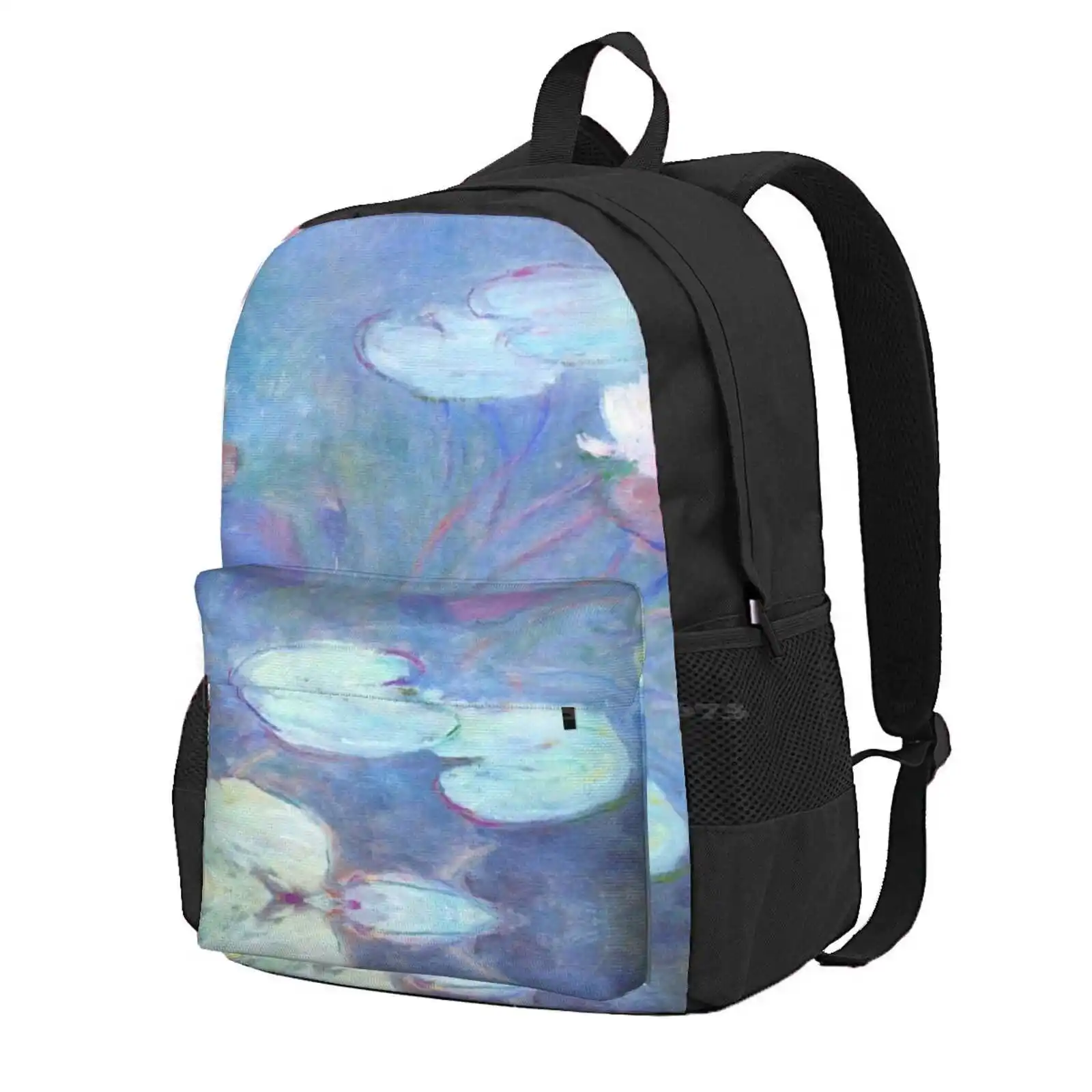 Water Lilies Pastel Pond Large Capacity School Backpack Laptop Bags Claude Water Lilies Oil Flowers Floral Lake France Pond