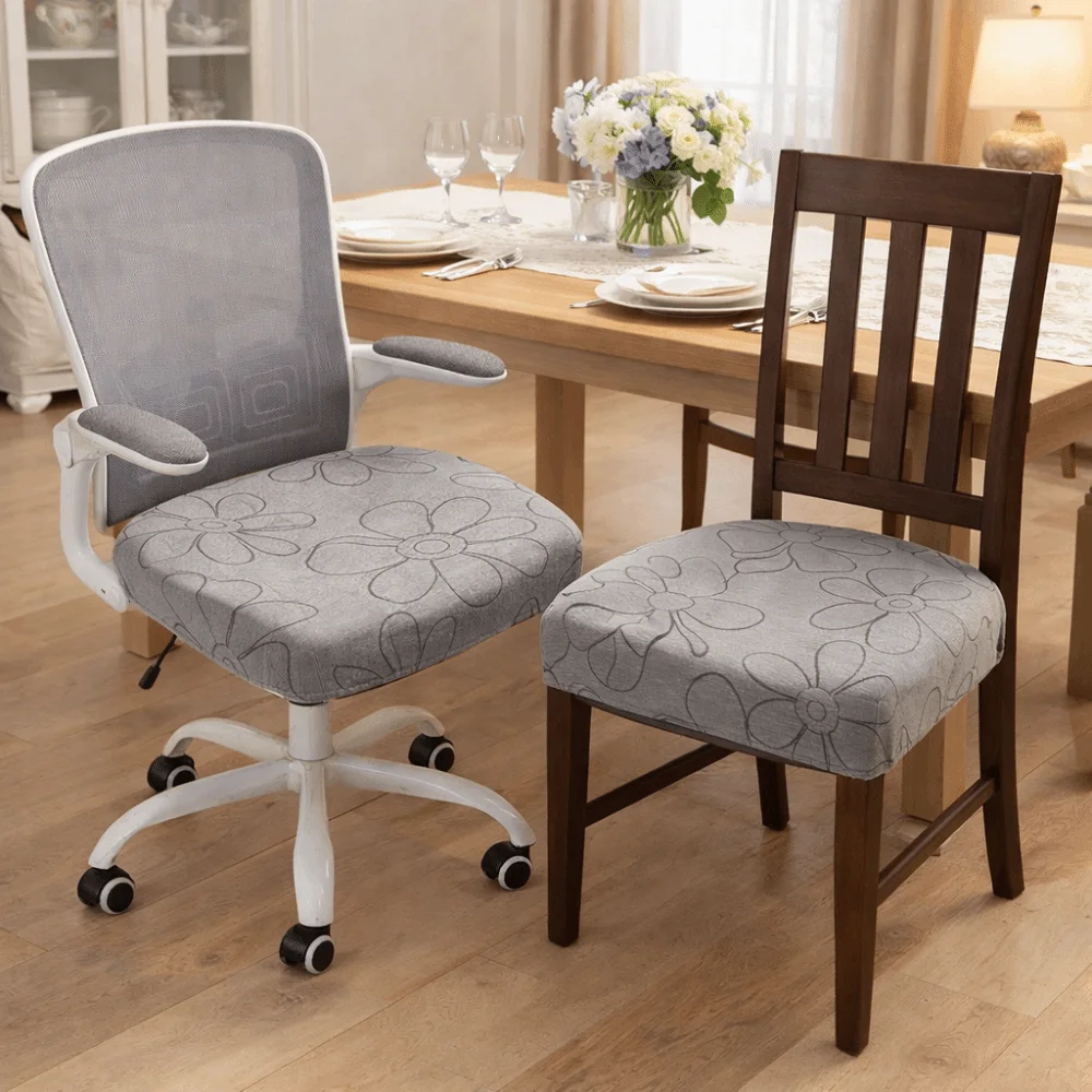 Thickened Jacquard Office Chair Cover Stretch Flower Print Computer Chair Cover Removable Elastic Dining Chair Cover Study Room 2
