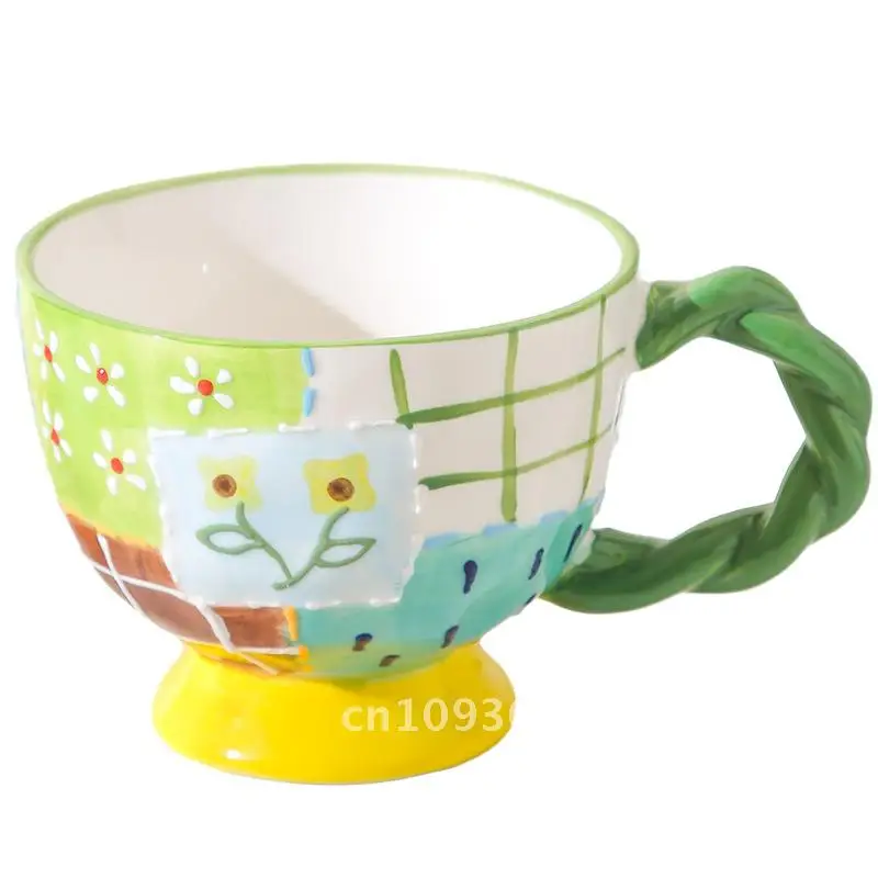 

Ceramic Mug Breakfast Cup Hand-painted Creative Coffee Cup Pastoral Style Cup Household Goblet Oat Cup